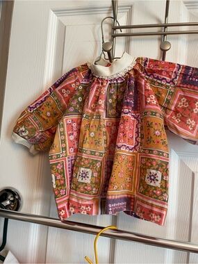 Nannette Nannekins 1970s Vintage Pink, Green & Purple Floral Patchwork Blouse 18